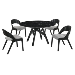 Venus and Polly 5 Piece Black Marble Round Dining Set 