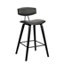 Fox 26" Mid-Century Counter Height Bar Stool in Grey Faux Leather with Black Brushed Wood