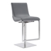 Victory Contemporary Swivel Bar Stool in Brushed Stainless Steel and Grey Faux Leather