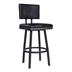 Balboa 30” Bar Height Bar Stool in Black Powder Coated Finish and Vintage Black Faux Leather 