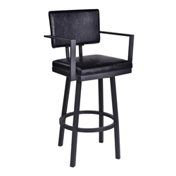 Balboa 26” Counter Height Bar Stool with Arms in Black Powder Coated Finish and Vintage Black Faux Leather 