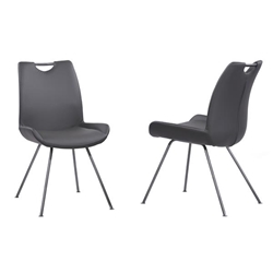 Coronado Contemporary Dining Chair in Grey Powder Coated Finish and Grey Faux Leather - Set of 2 