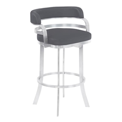 Prinz 26" Counter Height Metal Swivel Bar Stool in Gray Faux Leather with Brushed Stainless Steel Finish 