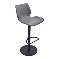 Zuma Adjustable Swivel Metal Bar Stool in Vintage Gray Faux Leather and Black Metal Finish 