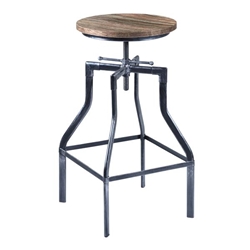 Concord Adjustable Bar Stool in Industrial Grey Finish with Pine Wood Seat 