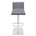 Crystal Adjustable Bar Stool in Brushed Stainless Steel finish with Grey Faux Leather and Walnut Back