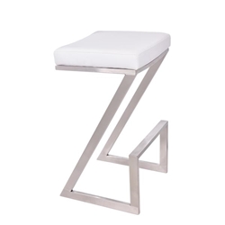 Atlantis 26" Height Backless Counter Stool in Brushed Stainless Steel finish with White Faux Leather 