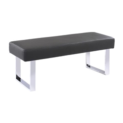 Amanda Contemporary Dining Bench in Gray Faux Leather and Chrome Finish 