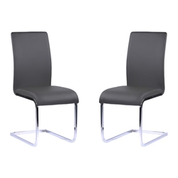 Amanda Contemporary Side Chair in Gray Faux Leather and Chrome Finish - Set of 2 