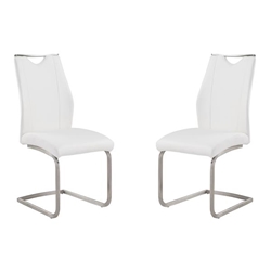Bravo Contemporary Dining Chair In White Faux Leather and Brushed Stainless Steel Finish - Set of 2 