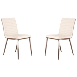 Cafe Brushed Stainless Steel Dining Chair in White Faux Leather with Walnut Back - Set of 2 