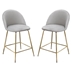 Lilly Set of Two Counter Height Chairs in Grey Velvet with Brushed Gold Metal Legs