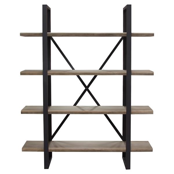 Montana 73-Inch 4-Tiered Shelf Unit in Rustic Oak Finish with Iron Frame 