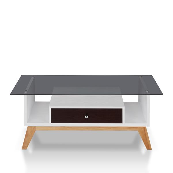 Philip Industrial Glass Top Coffee Table in Espresso 
