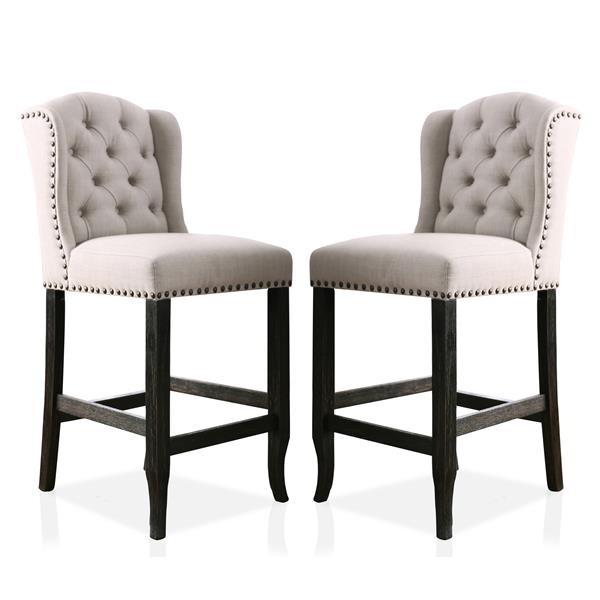 Lubbers Rustic Button Tufted Bar Chairs in Antique Black - Set of Two 