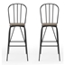 Slatted Modern Metal Frame Bar Chairs in Black - Set of Two