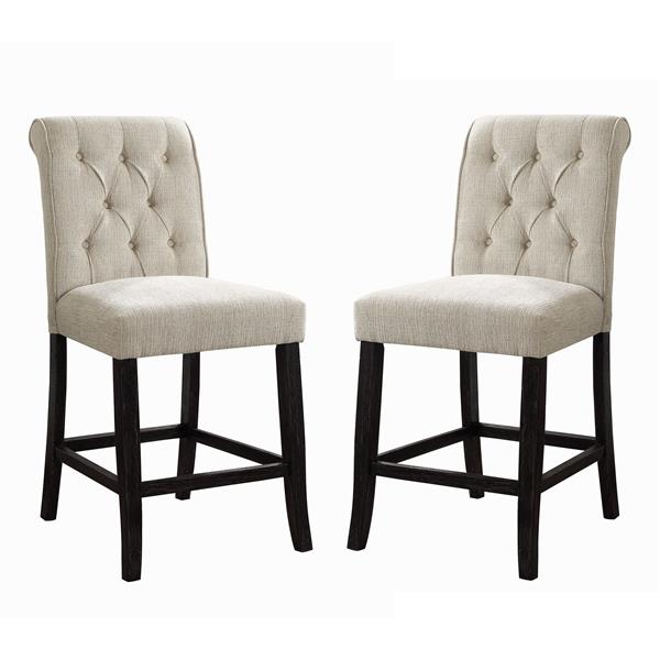 Marynda Transitional Button Tufted Counter Height Chairs in Ivory - Set of Two 