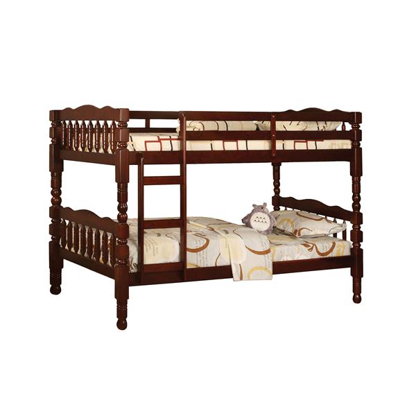 Hilmin Cottage Solid Wood Twin Over Twin Bunk Bed in Cherry 