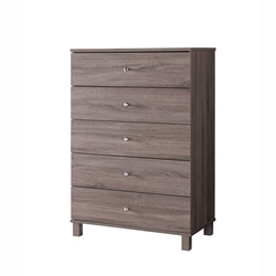Dark Taupe Five Drawer Chest with Metal Knob Handles 