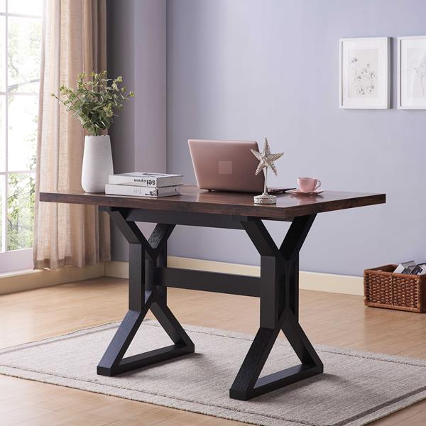 Distressed Wood and Black Dining Table with Spacious Distressed Wood Top 