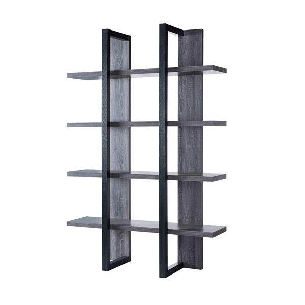 Distressed Grey and Black Bookcase with Four Shelves 