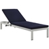 Shore Outdoor Patio Aluminum Chaise with Cushions - Silver Navy