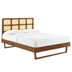 Sidney Cane and Wood King Platform Bed With Angular Legs - Walnut