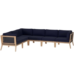 Clearwater Outdoor Patio Teak Wood 6-Piece Sectional Sofa - Gray Navy - Style A 