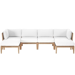 Clearwater Outdoor Patio Teak Wood 6-Piece Sectional Sofa - Gray White - Style A 