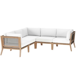 Clearwater Outdoor Patio Teak Wood 5-Piece Sectional Sofa - Gray White 