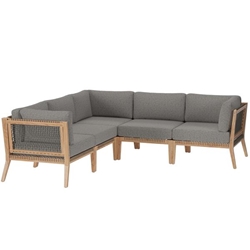 Clearwater Outdoor Patio Teak Wood 5-Piece Sectional Sofa - Gray Graphite 