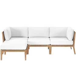 Clearwater Outdoor Patio Teak Wood 4-Piece Sectional Sofa - Gray White 
