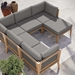 Clearwater Outdoor Patio Teak Wood 6-Piece Sectional Sofa - Gray Graphite - Style C - MOD11920