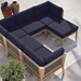Clearwater Outdoor Patio Teak Wood 6-Piece Sectional Sofa - Gray Navy - Style B - MOD11922