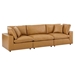 Commix Down Filled Overstuffed Vegan Leather 3-Seater Sofa - Tan - MOD12319