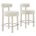 Toulouse Boucle Fabric Counter Stool - Set of 2 - Ivory Silver