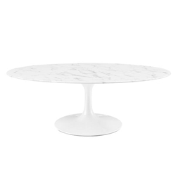 Lippa 48" Oval-Shaped Artificial Marble Coffee Table - White 