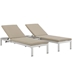 Shore 3 Piece Outdoor Patio Aluminum Chaise with Cushions - Silver Beige