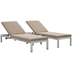 Shore 3 Piece Outdoor Patio Aluminum Chaise with Cushions - Silver Mocha