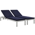 Shore Chaise with Cushions Outdoor Patio Aluminum Set of 2 - Silver Navy