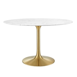 Lippa 47" Round Artificial Marble Dining Table - Gold White 