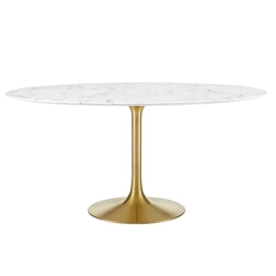 Lippa 60" Round Artificial Marble Dining Table - Gold White 