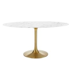 Lippa 60" Oval Artificial Marble Dining Table - Gold White 