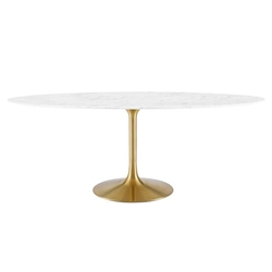 Lippa 78" Oval Artificial Marble Dining Table - Gold White 