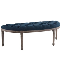 Esteem Vintage French Upholstered Fabric Semi-Circle Bench - Navy 