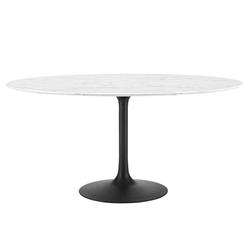 Lippa 60" Round Artificial Marble Dining Table - Black White 