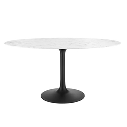 Lippa 60" Oval Artificial Marble Dining Table - Black White 