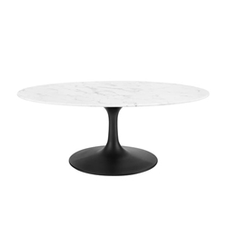 Lippa 42" Oval-Shaped Artificial Marble Coffee Table - Black White 