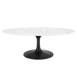 Lippa 48" Oval-Shaped Artificial Marble Coffee Table - Black White 