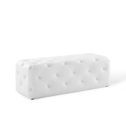 Amour 48" Tufted Button Entryway Faux Leather Bench - White 
